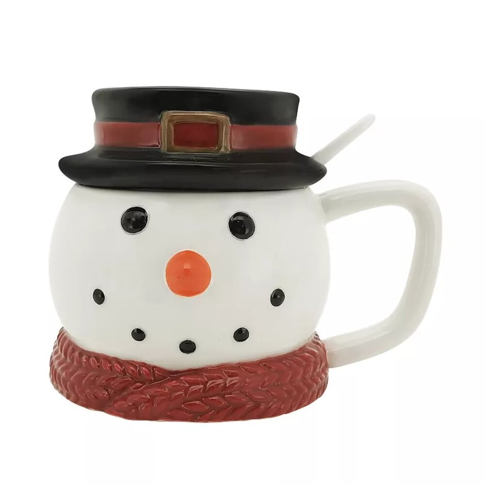 St. Nicholas Square Ceramic 17 oz. Snowman Lidded Mug & Spoon Set